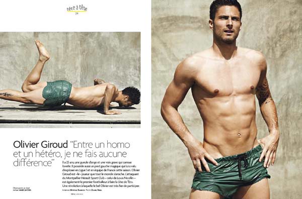 Olivier Giroud posing in a French Gay magazine Tetu