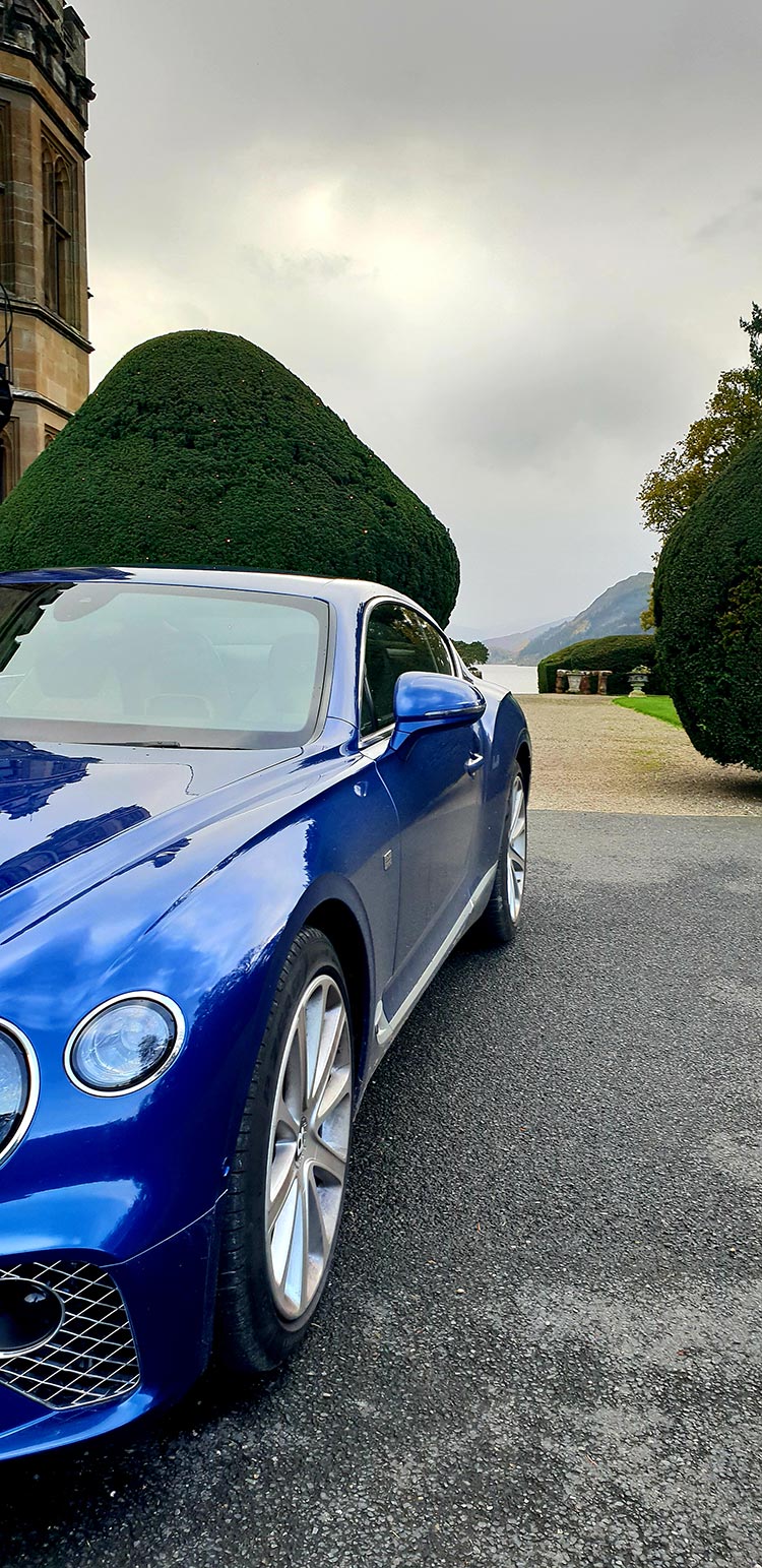 Bentley GT Continental - Grand Tourer Coupe Sequin Blue Armathwaite Hall Hotel & Spa in Lake district(