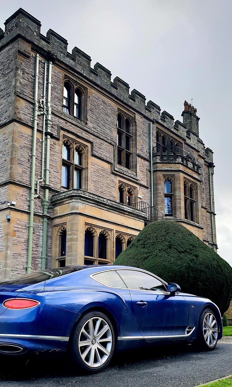 Bentley GT Continental - Grand Tourer Coupe Sequin Blue Armathwaite Hall Hotel & Spa in Lake district